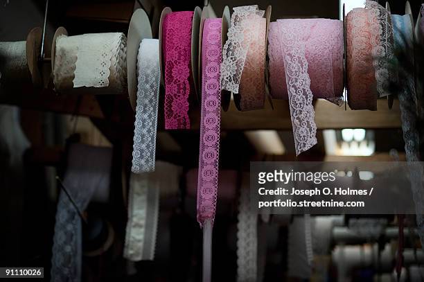 spools of ribbon - joseph o. holmes stock pictures, royalty-free photos & images