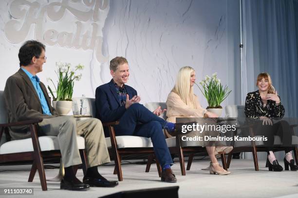 Eben Alexander M.D., Jay Lombard D.O., Laura Lynne Jackson and Bryce Dallas Howard speak on the panel at the in goop Health Summit on January 27,...