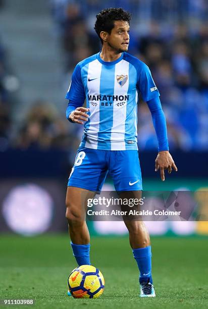 Roberto Rosales of Malaga CF in action during the La Liga match between Malaga and Girona at Estadio La Rosaleda on January 27, 2018 in Malaga, .