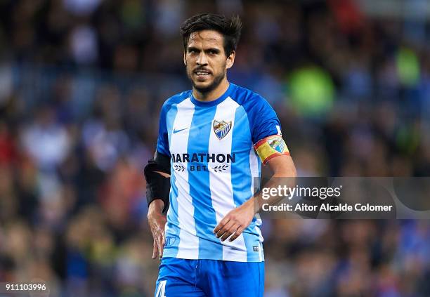 Jose Luis Garcia "Recio" of Malaga CF reacts during the La Liga match between Malaga and Girona at Estadio La Rosaleda on January 27, 2018 in Malaga,...