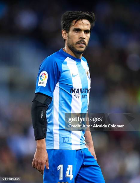 Jose Luis Garcia "Recio" of Malaga CF looks on during the La Liga match between Malaga and Girona at Estadio La Rosaleda on January 27, 2018 in...