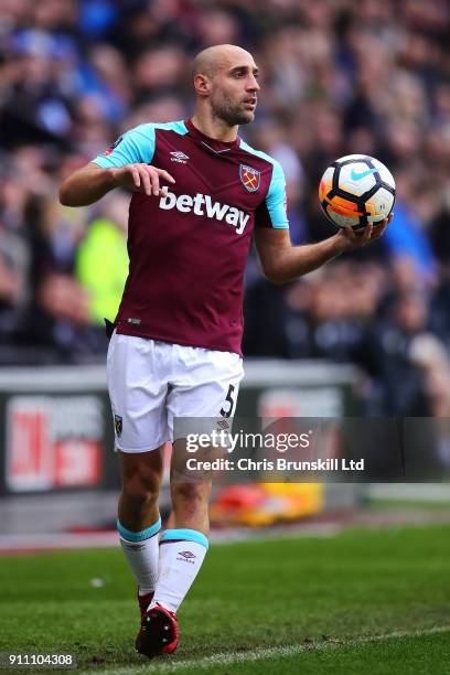 Pablo Zabaleta of West Ham United in action during the Emirates FA Cup Fourth Round match between Wigan Athletic and West Ham United on January 27,...