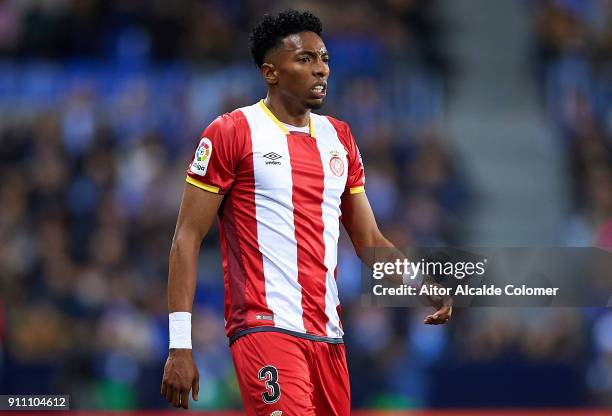 Johan Mojica of Girona FC looks on during the La Liga match between Malaga and Girona at Estadio La Rosaleda on January 27, 2018 in Malaga, .