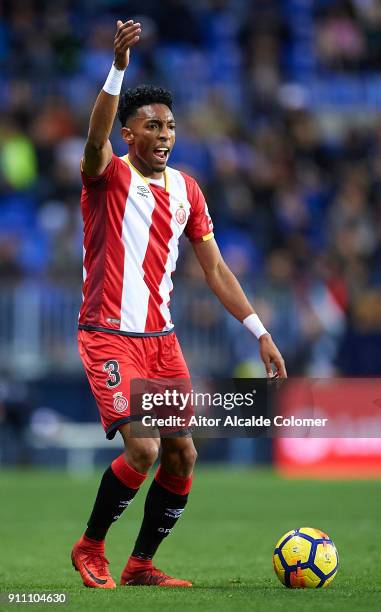 Johan Mojica of Girona FC reacts during the La Liga match between Malaga and Girona at Estadio La Rosaleda on January 27, 2018 in Malaga, .