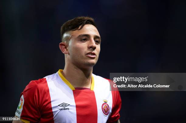 Pablo Maffeo of Girona FC looks on during the La Liga match between Malaga and Girona at Estadio La Rosaleda on January 27, 2018 in Malaga, .