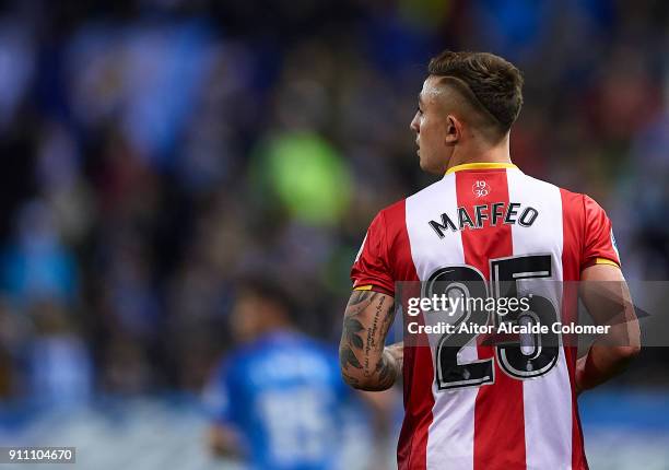 Pablo Maffeo of Girona FC looks on during the La Liga match between Malaga and Girona at Estadio La Rosaleda on January 27, 2018 in Malaga, .