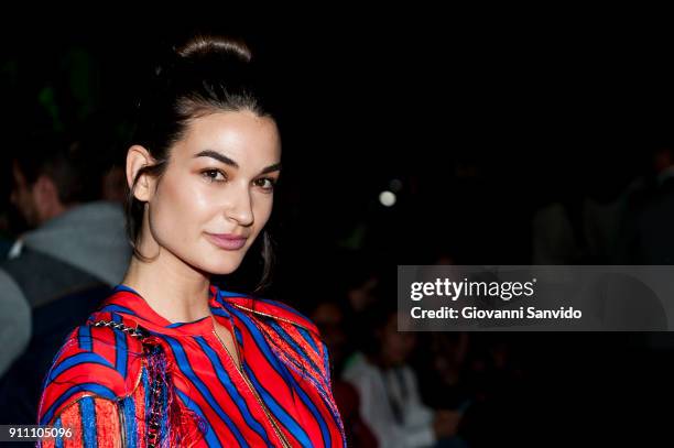 Estela Grande is seen at the Custo show during the Mercedes-Benz Fashion Week Madrid Autumn/Winter 2018-19 at Ifema on January 27, 2018 in Madrid,...
