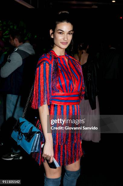 Estela Grande is seen at the Custo show during the Mercedes-Benz Fashion Week Madrid Autumn/Winter 2018-19 at Ifema on January 27, 2018 in Madrid,...