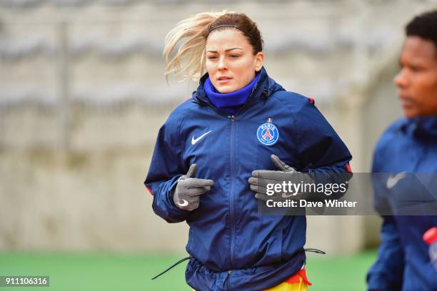 Laure Boulleau of PSG comes out to warm up before the Women's National Cup match between Paris FC and Paris Saint Germain at Stade Charlety on...