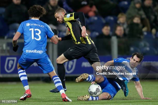 Philippe Sandler of PEC Zwolle, Luc Castaignos of Vitesse, Dirk Marcellis of PEC Zwolle during the Dutch Eredivisie match between PEC Zwolle v...