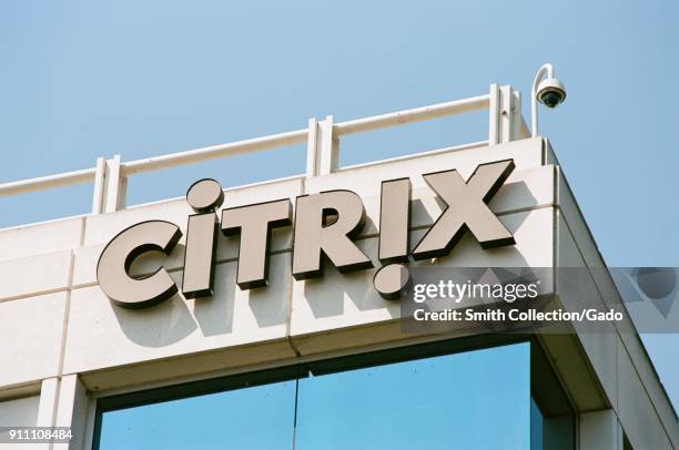 Logo on facade of regional headquarters of American business software company Citrix, in the Silicon Valley, Santa Clara, California, August 17, 2017.