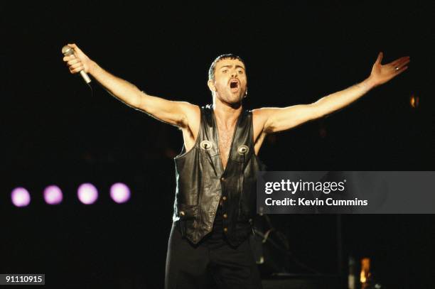 British singer and songwriter George Michael, performing on stage at Rock In Rio, January 1991.