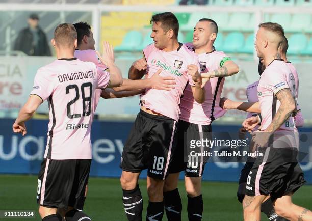 Ivaylo Chochev of Palermo celebrates after scoring the opening goal during the Serie B match between US Citta di Palermo and Brescia Calcio on...