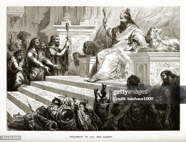 king solomon'in all seiner pracht biblischen gravur - jerusalem stock-grafiken, -clipart, -cartoons und -symbole