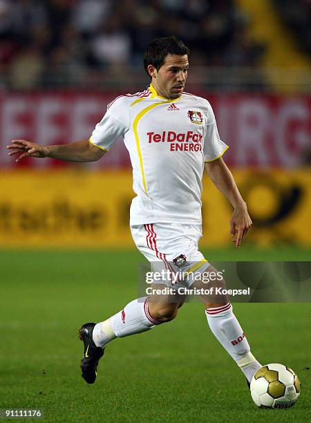 Gonzalo Castro of Leverkusen runs with the ball during the DFB Cup second round match between 1. FC Kaiserslautern and Bayer Leverkusen at...