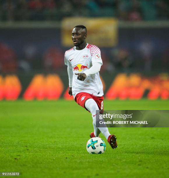 Leipzig´s Guinean midfielder Naby Deco Keita plays the ball during the German first division Bundesliga football match between RB Leipzig and...