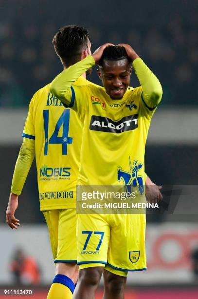 Chievo's Belgium midfielder Samuel Bastien reacts after receiving a red card during the Italian Serie A football match AC Chievo vs Juventus at the...