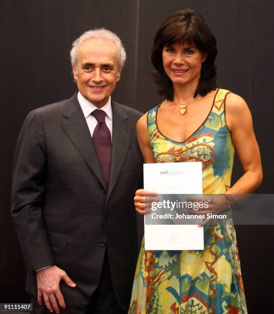 New ambassadors for the Jose Carreras Leukaemia foundation Nicola Tiggeler and Jose Carreras pose during the announcement ceremony on September 24,...