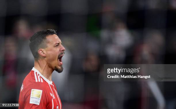 Sandro Wagner of FC Bayern Muenchen celebrates after scoring his team's fifth goal during the Bundesliga match between FC Bayern Muenchen and TSG...