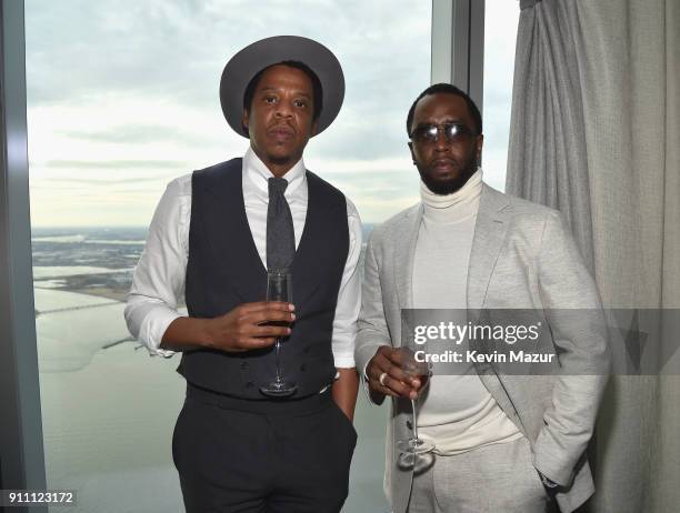 Jay-Z and Sean 'Diddy' Combs attend Roc Nation THE BRUNCH at One World Observatory on January 27, 2018 in New York City.