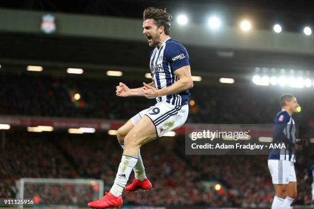 Jay Rodriguez of West Bromwich Albion celebrates after scoring a goal to make it 1-2 during the The Emirates FA Cup Fourth Round match between...