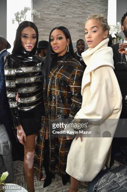 Winnie Harlow, Monica and Jasmine Sanders attend Roc Nation THE BRUNCH at One World Observatory on January 27, 2018 in New York City.
