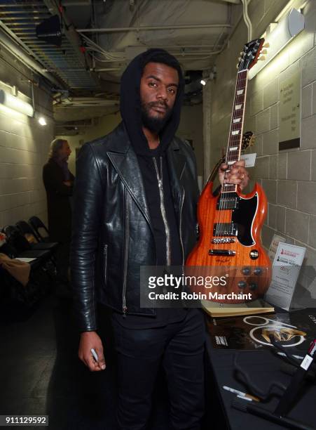 Musician Gary Clark Jr. Poses with the GRAMMY Charities Signings during the 60th Annual GRAMMY Awards at Madison Square Garden on January 27, 2018 in...