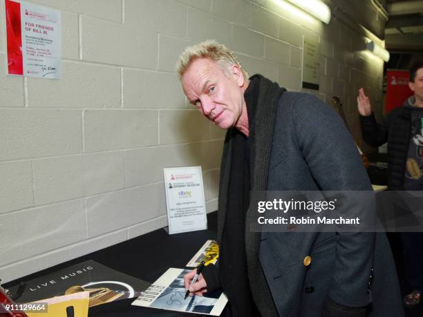 Musician Sting poses with the GRAMMY Charities Signings during the 60th Annual GRAMMY Awards at Madison Square Garden on January 27, 2018 in New York...