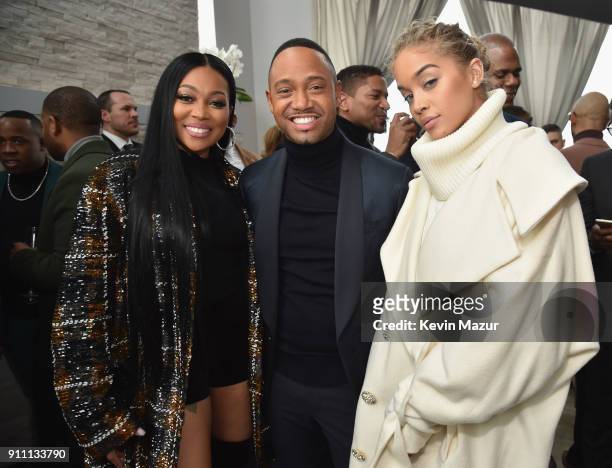 Monica, Terrence J and Jasmine Sanders attend Roc Nation THE BRUNCH at One World Observatory on January 27, 2018 in New York City.