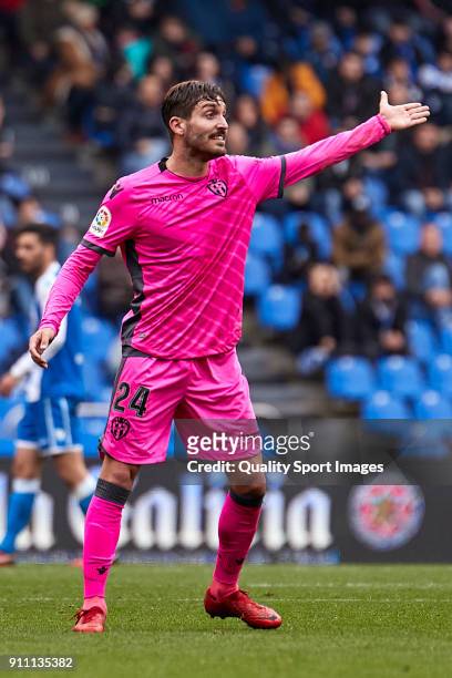 Jose Campana of UD Levante reacts during the La Liga match between Deportivo La Coruna and Levante at Abanca Riazor Stadium on January 27, 2018 in La...