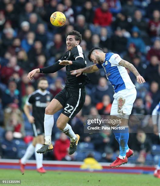 Matt Crooks of Northampton Town contests the ball with Derrick Williams of Blackburn Rovers during the Sky Bet League One match between Blackburn...