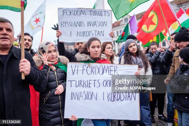Female protesters seen during the demonstration. More than thousand people demonstrated in solidarity with the city of Afrin and the kurdish fighters...