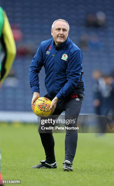 Blackburn Rovers assistant head coach Mark Venus in action during the pre match warm up prior to the Sky Bet League One match between Blackburn...