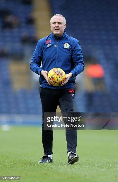 Blackburn Rovers assistant head coach Mark Venus in action during the pre match warm up prior to the Sky Bet League One match between Blackburn...