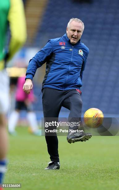 Blackburn Rovers assistant head coach Mark Venus in action during the pre match warm up prior to the Sky Bet League One match between Blackburn...