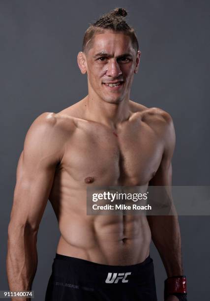 Niko Price poses for a post fight portraits backstage during a UFC Fight Night event at Spectrum Center on January 27, 2018 in Charlotte, North...