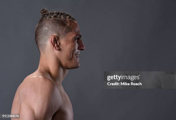 Niko Price poses for a post fight portraits backstage during a UFC Fight Night event at Spectrum Center on January 27, 2018 in Charlotte, North...