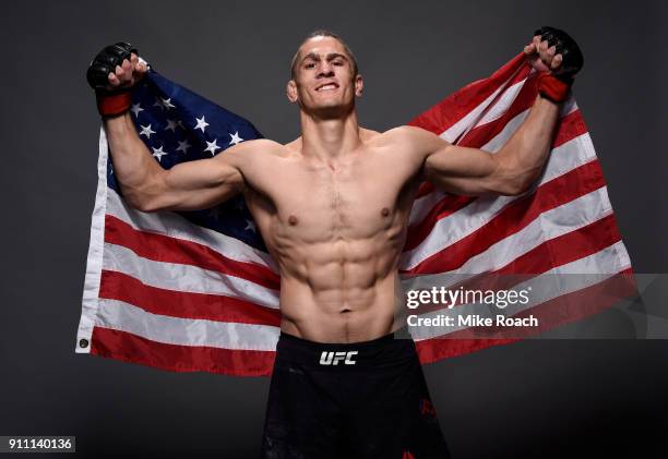 Niko Price poses for a post fight portraits backstage during a UFC Fight Night event at Spectrum Center on January 27, 2018 in Charlotte, North...