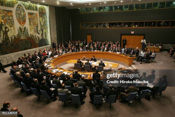 World leaders attend a UN Security Council meeting at the United Nations headquarters September 24, 2009 in New York City. The council approved a...