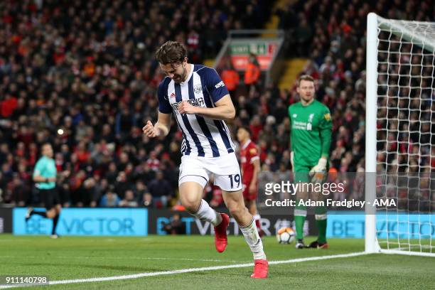 Jay Rodriguez of West Bromwich Albion celebrates after scoring a goal to make it 1-2 during the The Emirates FA Cup Fourth Round match between...