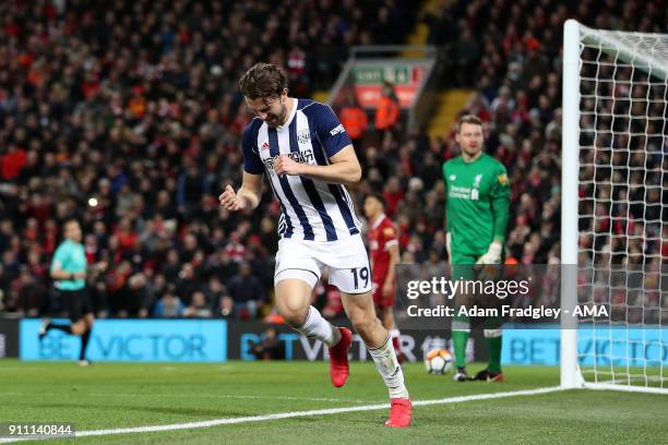 Jay Rodriguez of West Bromwich Albion celebrates after scoring a goal to make it 1-2 during the The Emirates FA Cup Fourth Round match between...