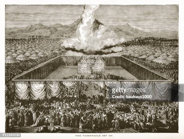 tabernacle of moses set up engraving - soul stories stock illustrations