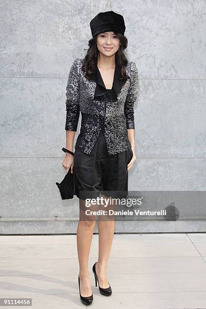 Zhang Ziyi attends the Giorgio Armani Fashion Show as part of the Milan Womenswear Fashion Week Spring/Summer 2010 at the Milano Fashion Center on...