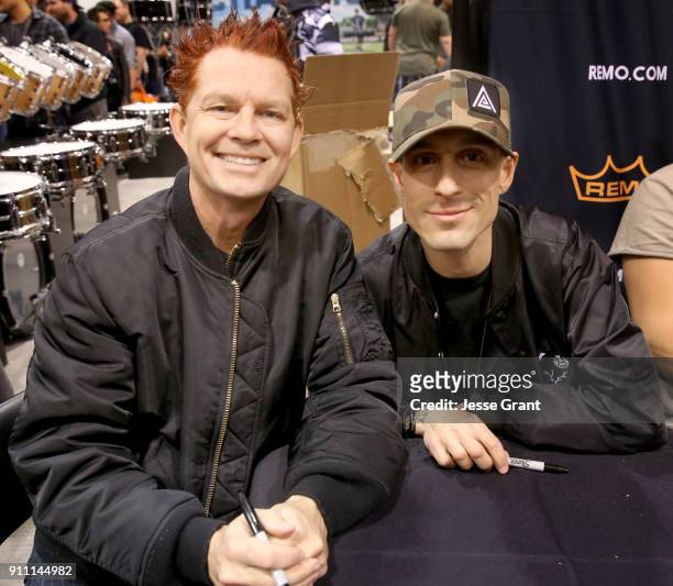 Drummer Adrian Young and drummer Frank Zummo at The 2018 NAMM Show at Anaheim Convention Center on January 27, 2018 in Anaheim, California.