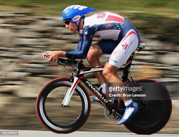Tom Zirbel of the USA enroute to finishing 4th during the Elite Men's Time Trial at the 2009 UCI Road World Championships on September 24, 2009 in...