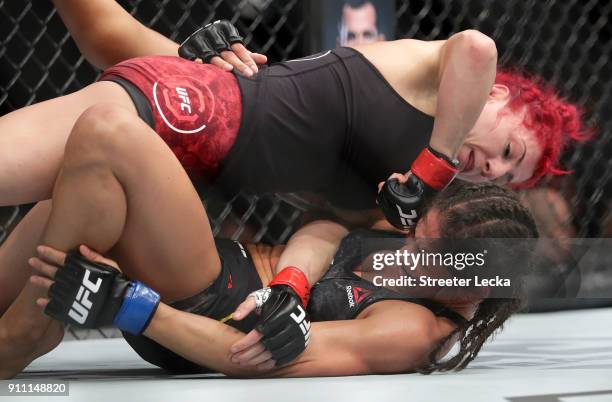 Randa Markos of Iraq and Juliana Lima of Brazil compete during UFC Fight Night at Spectrum Center on January 27, 2018 in Charlotte, North Carolina.