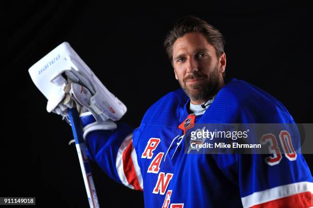 Henrik Lundqvist of the New York Rangers poses for a portrait during the 2018 NHL All-Star at Amalie Arena on January 27, 2018 in Tampa, Florida.