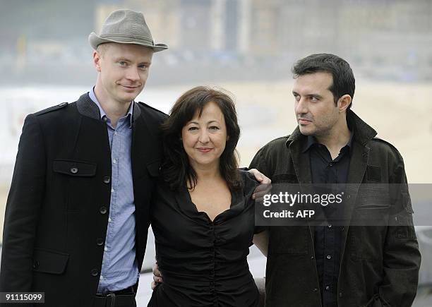 Spanish actress Carmen Machi poses with director Javier Rebollo and Czech actor Jan Budar as they take part in a photocall to promote Rebollo's film...