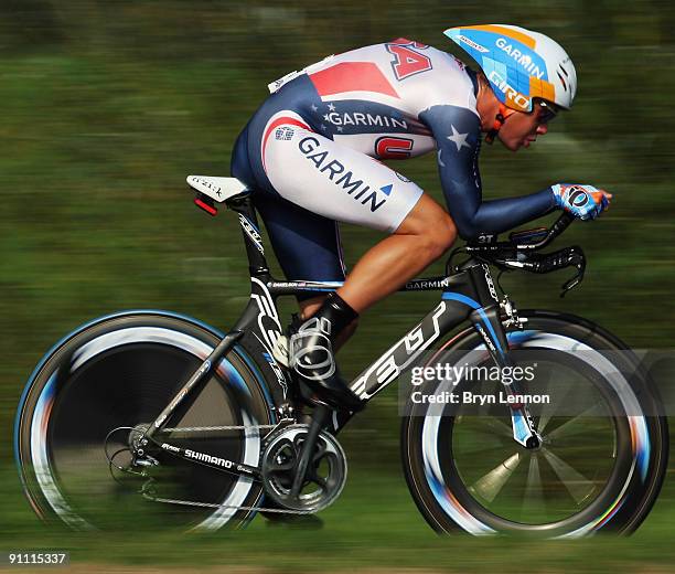 Tom Danielson of the USA in action during the Elite Men's Time Trial at the 2009 UCI Road World Championships on September 24, 2009 in Mendrisio,...