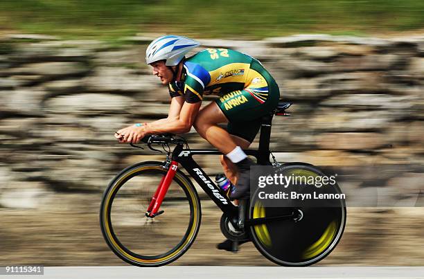 Jay Robert Thompson of South Africa in action during the Elite Men's Time Trial at the 2009 UCI Road World Championships on September 24, 2009 in...